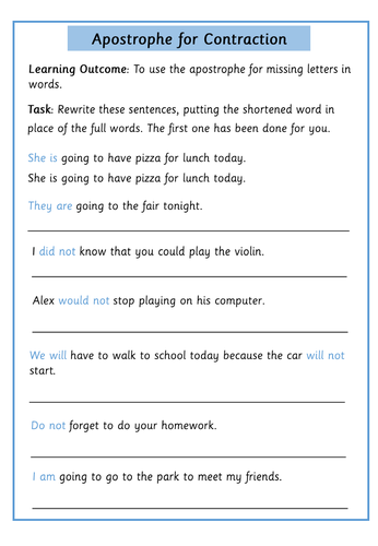 Apostrophe for Contraction / Omission | Teaching Resources