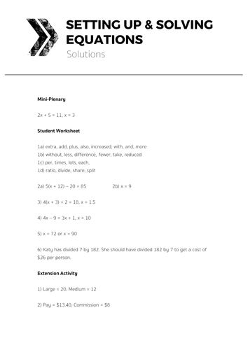 Setting Up & Solving Equations - Complete Lesson | Teaching Resources