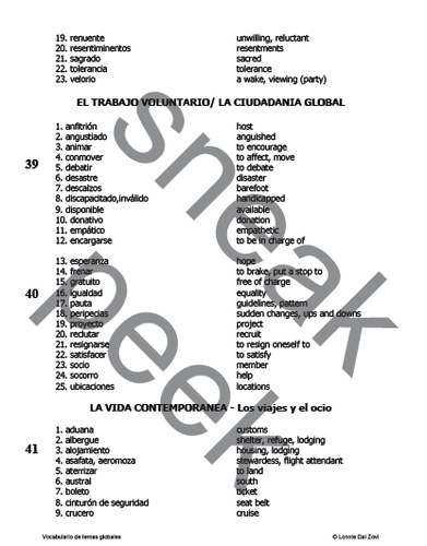 SPANISH AP GLOBAL THEMES VOCABULARY Lists | Teaching Resources