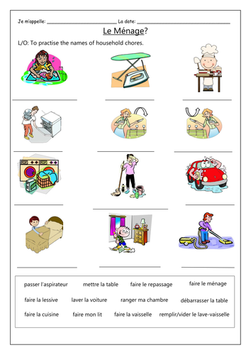 French Household Chores Le Ménage Worksheets Teaching Resources 1152