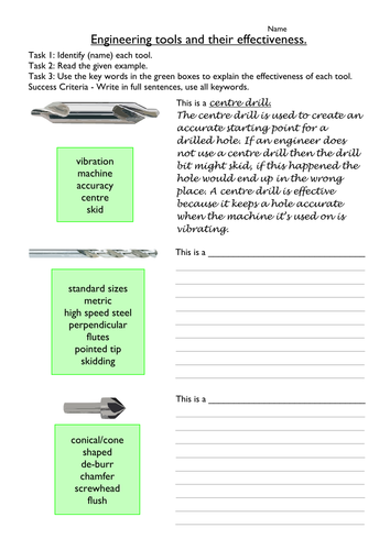 Level 2 BTEC Engineering - Unit 7: Machining: Effectiveness/applications of tools.