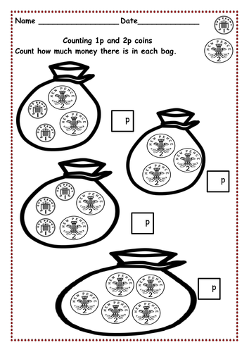 Money - Counting pennies up to 10p and then 15p,20p & 30p using 1p, 2p