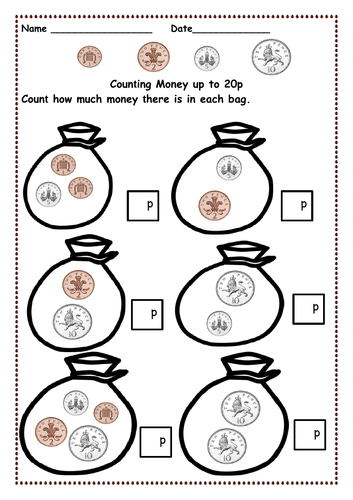 money counting pennies up to 10p and then 15p20p 30p