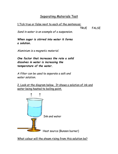 Separating materials test | Teaching Resources