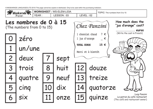 french 3rd 4th about you counting up to 15 numbers 0