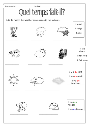FRENCH - WEATHER - Quel temps fait-il? - Worksheets | Teaching Resources