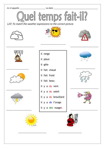 FRENCH - WEATHER - Quel temps fait-il? - Worksheets