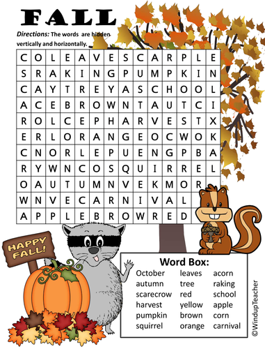 Fall word search easy teaching resources