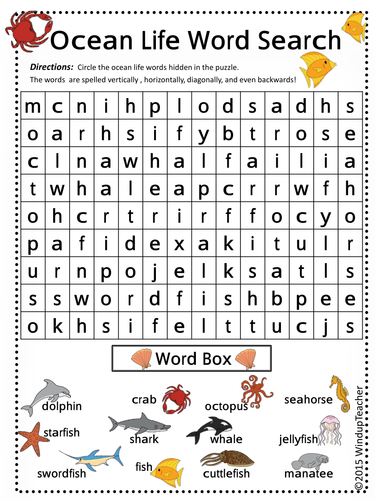 Ocean Animals Word Searches (3 Of Varying Difficulty) 