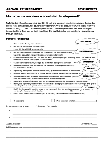 End of Unit AfL task for Economic Development: KS3 or KS4 geography