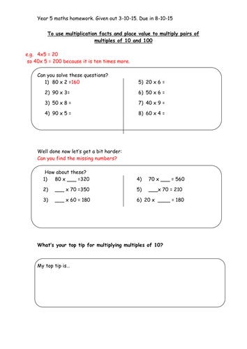  multiplying multiples of 10 And 100 worksheets Teaching Resources