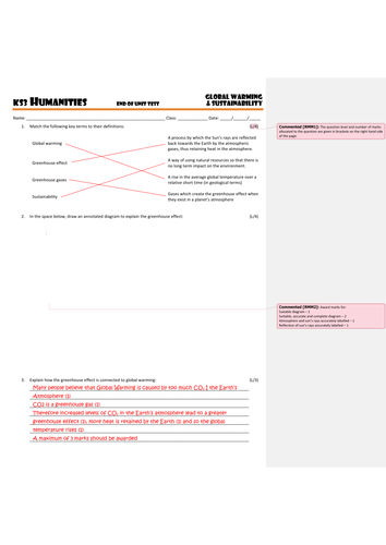 End of Unit Test and MarkScheme for Global Warming and Climate Change