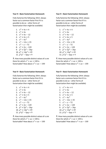 Factorising Quadratic (and other) Expressions | Teaching Resources