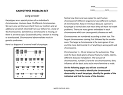 Genetic Disorders / Mutations: Karyotype Problem Sets Worksheets