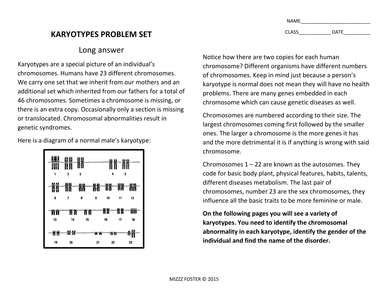 Genetic Disorders / Mutations: Karyotype Problem Sets Worksheets by