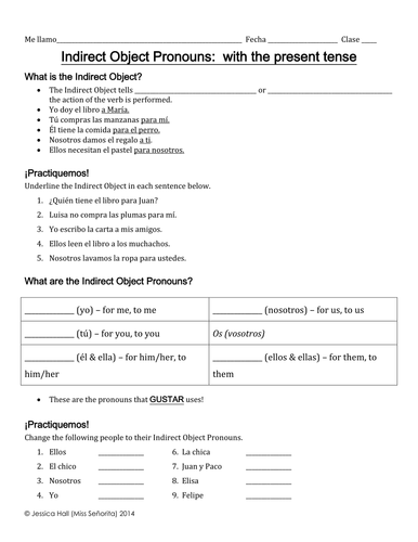 Spanish Indirect Object Pronouns Lesson with the Present Tense ...