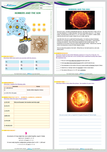Numbers - Numbers and the Sun - Grade 5 | Teaching Resources