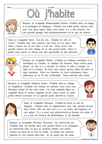 FRENCH - Where I live - Où j'habite - Revision - Worksheets