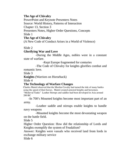 The Age Of Chivalry Power Point And Keynote Presentations Teaching Resources