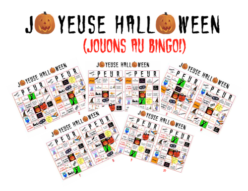 10 French Bingo Cards for Hallowe'en