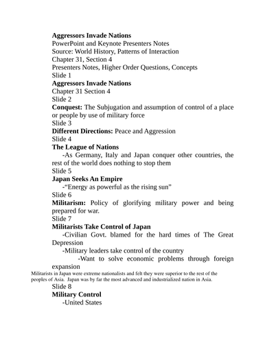 Aggressors Invade Nations 1935-1938 Power Point and Keynote ...