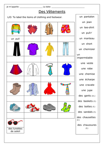 FRENCH CLOTHES KS3 Des V tements Worksheets Teaching Resources