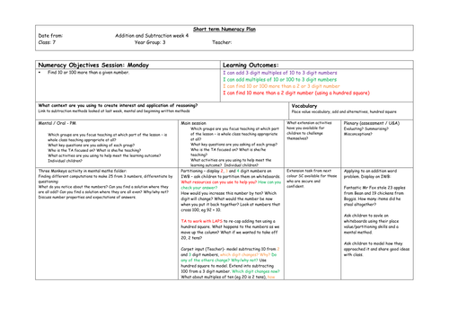 Addition and subtraction 2 week planning year 3 