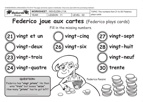 french 3rd 4th grades at school multiplication addition numbers 0 to 30 teaching resources