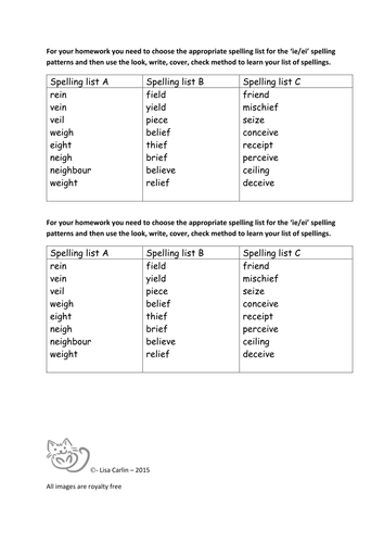 Year 5 and 6 SPAG - spellings: words with 'ie' rule except after c by