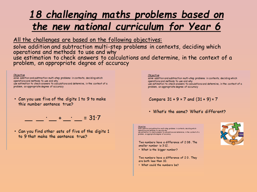 18 maths challenges year 6 - new curriculum