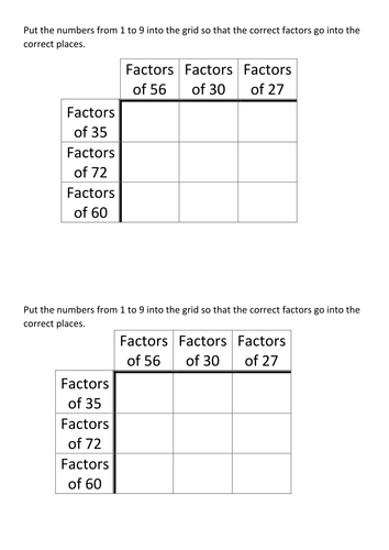 Factor Grid challenge | Teaching Resources