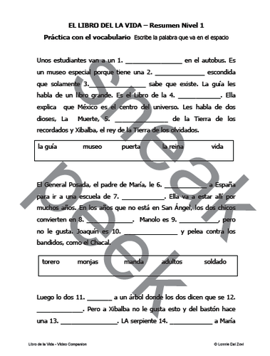 El libro de la vida Video Companion Worksheets and Activities Packet