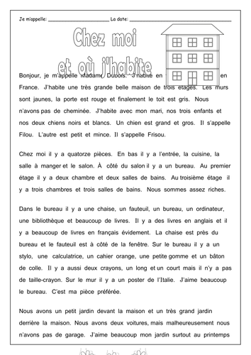 FRENCH - Chez moi et où j'habite - Worksheets | Teaching Resources