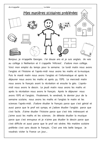 FRENCH - School Subjects - Mes matières scolaires préférées - Worksheets