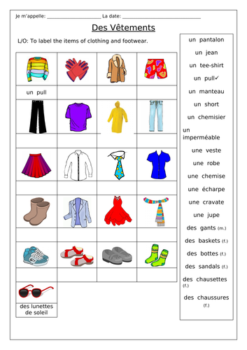FRENCH - CLOTHES KS3 - Des Vêtements Worksheets