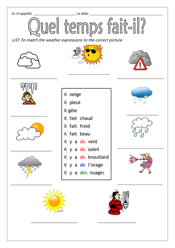 FRENCH - WEATHER - Quel temps fait-il? - Worksheets