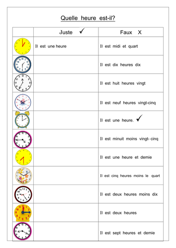 FRENCH TIME - Quelle heure est-il? Activity Booklet - Worksheets ...