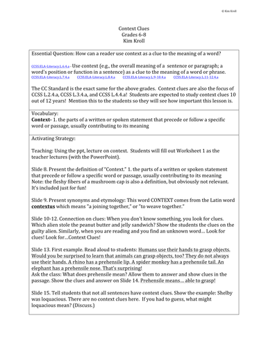 Context Clues Worksheet 2.4