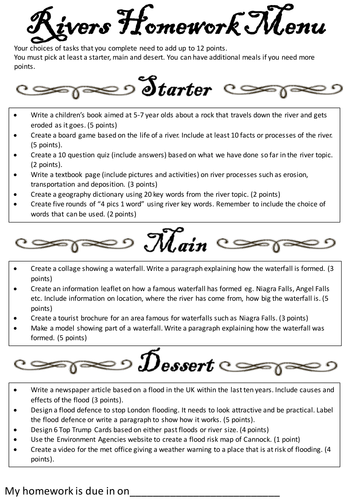 River homework ideas picture