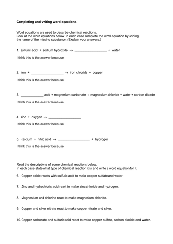 Chemical Word Equations by doctorharves - Teaching Resources - TES