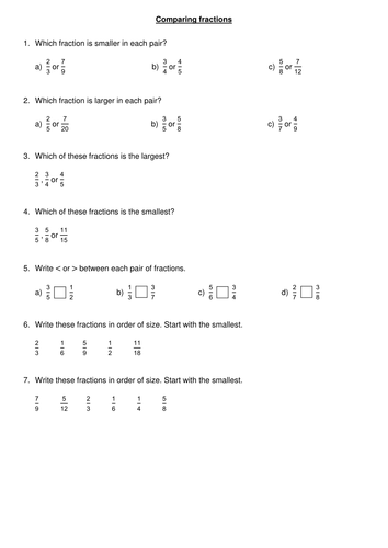 Comparing fractions | Teaching Resources