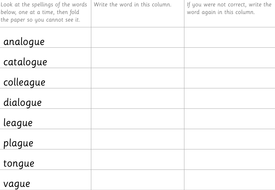 SPaG Year 3 & 4 Spelling: words ending with the /g/ sound spelt gue and ...