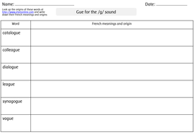 SPaG Year 3 & 4 Spelling: words ending with the /g/ sound spelt gue and ...