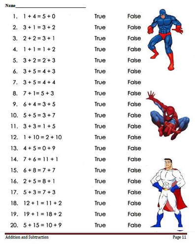 superhero addition and subtraction worksheets teaching resources