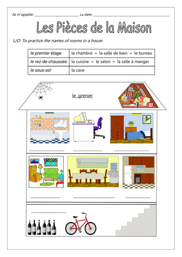 FRENCH - Rooms in a house - Les Pièces de la Maison - Worksheets