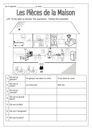 FRENCH - Rooms in a House - Les Pièces de la Maison - Worksheets ...