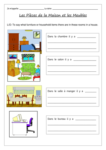 FRENCH - Furniture - Les Meubles et Les Pièces de la Maison - Worksheets