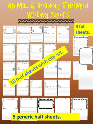 Writing Paper Pack for Elementary *dog, cat, book, ocean* 27 ...