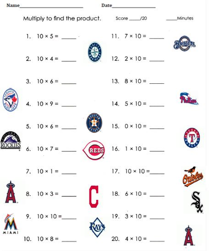 Baseball Multiplication and Division Teaching Resources