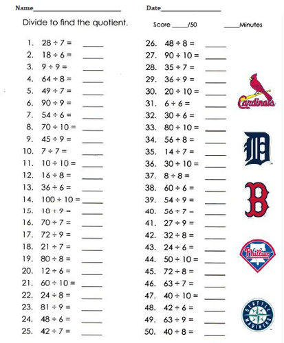 Baseball Multiplication and Division Teaching Resources